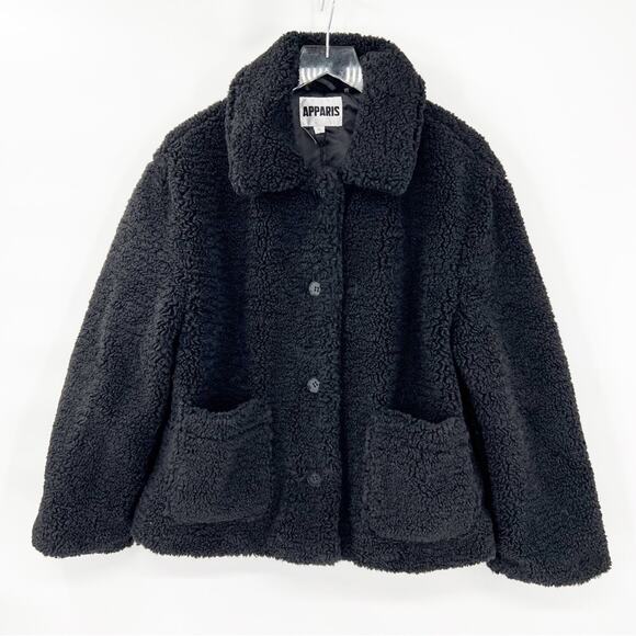 NWT APPARIS Tara Aviator Faux Shearling Jacket XL Black - Picture 2 of 9